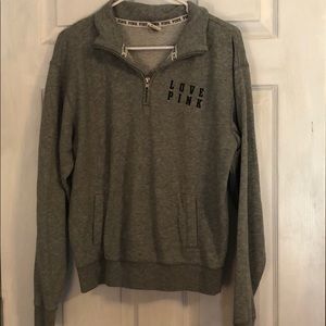 grey pink half zip sweater